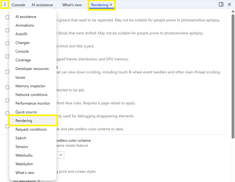 Rendering tool in Dev Tools